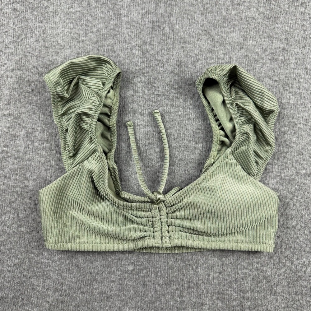 Aerie Women's Size‎ XS Real Good Ribbed Ruffle Bikini Top Olive Green